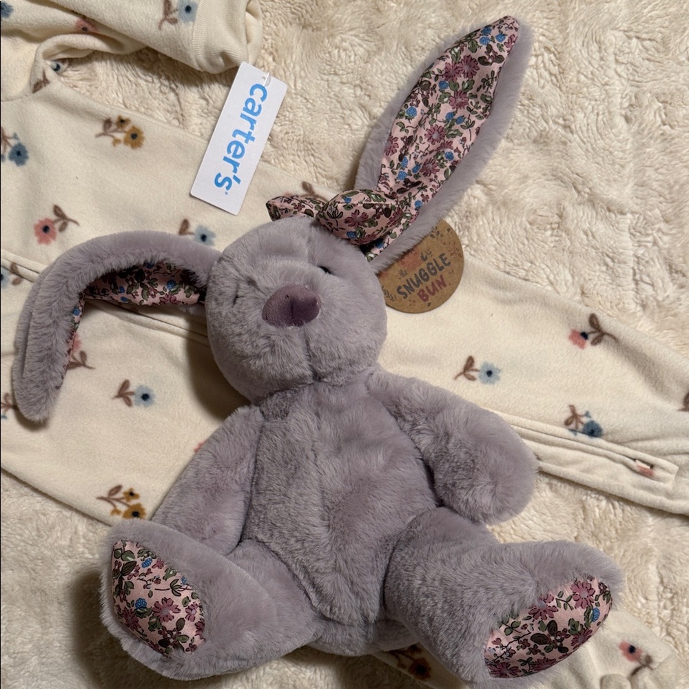 Carter's Cream Floral Baby Sleeper with Beautiful lavender Bunny. - Picture 3 of 4